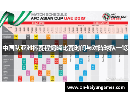 中国队亚洲杯赛程揭晓比赛时间与对阵球队一览